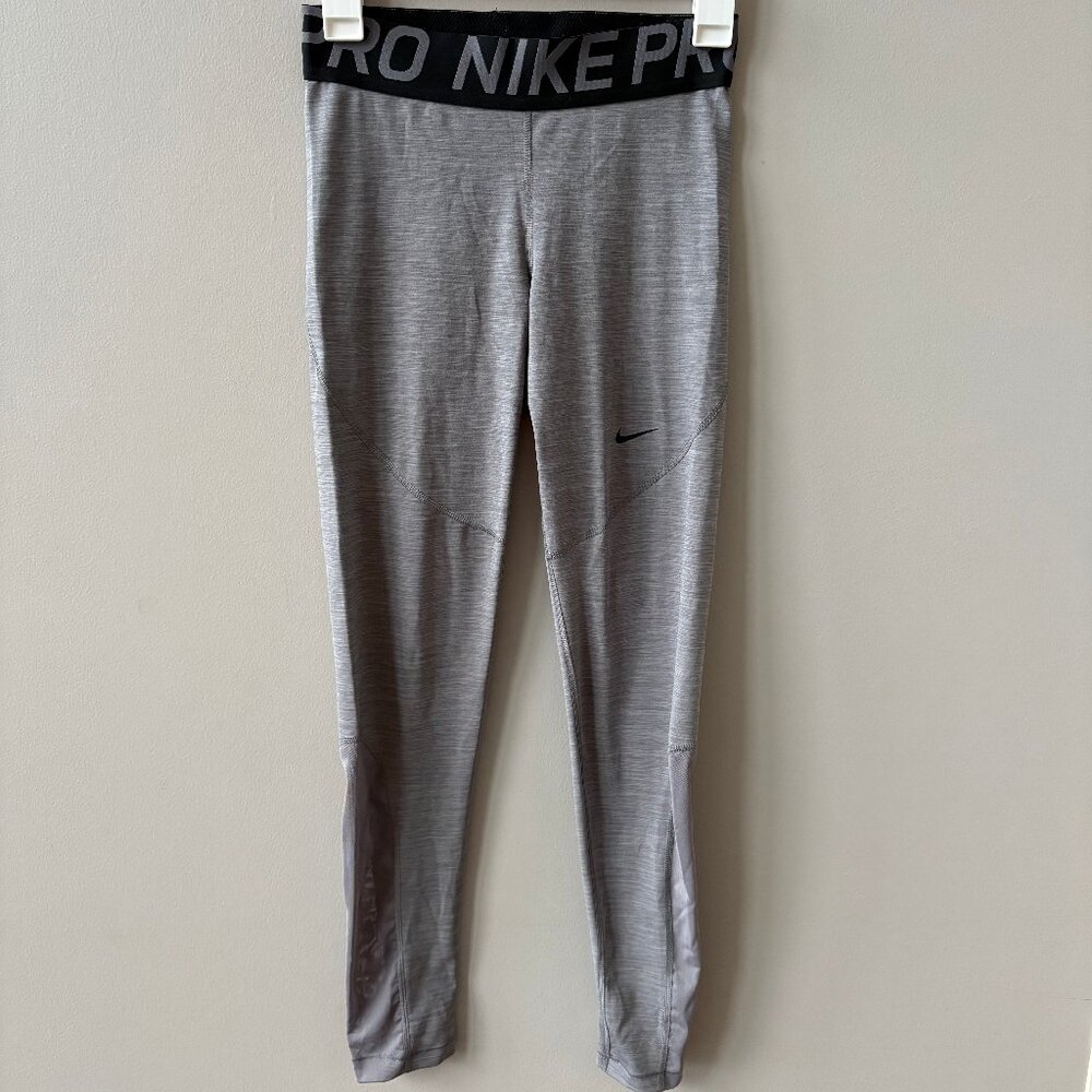 Nike Pro Women's Mid-Rise Mesh-Paneled Leggings, Smoke Grey/Heather/Black/White